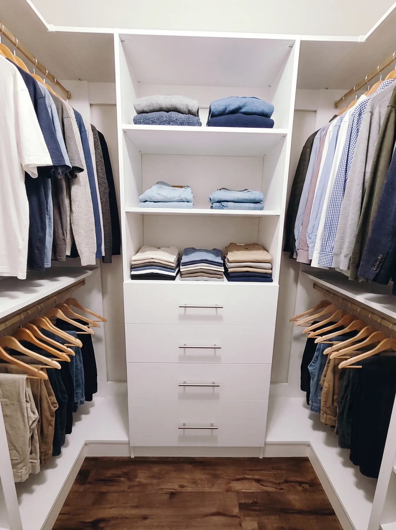 Lived-In Walk-In Closet with Balanced Storage — finished view 1