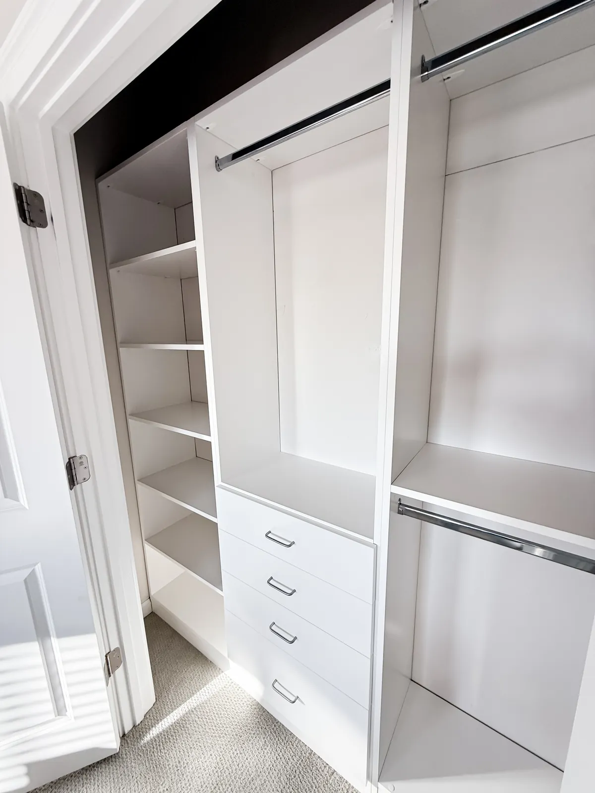 Bright Reach-In Closet with Drawer Storage — finished view 2