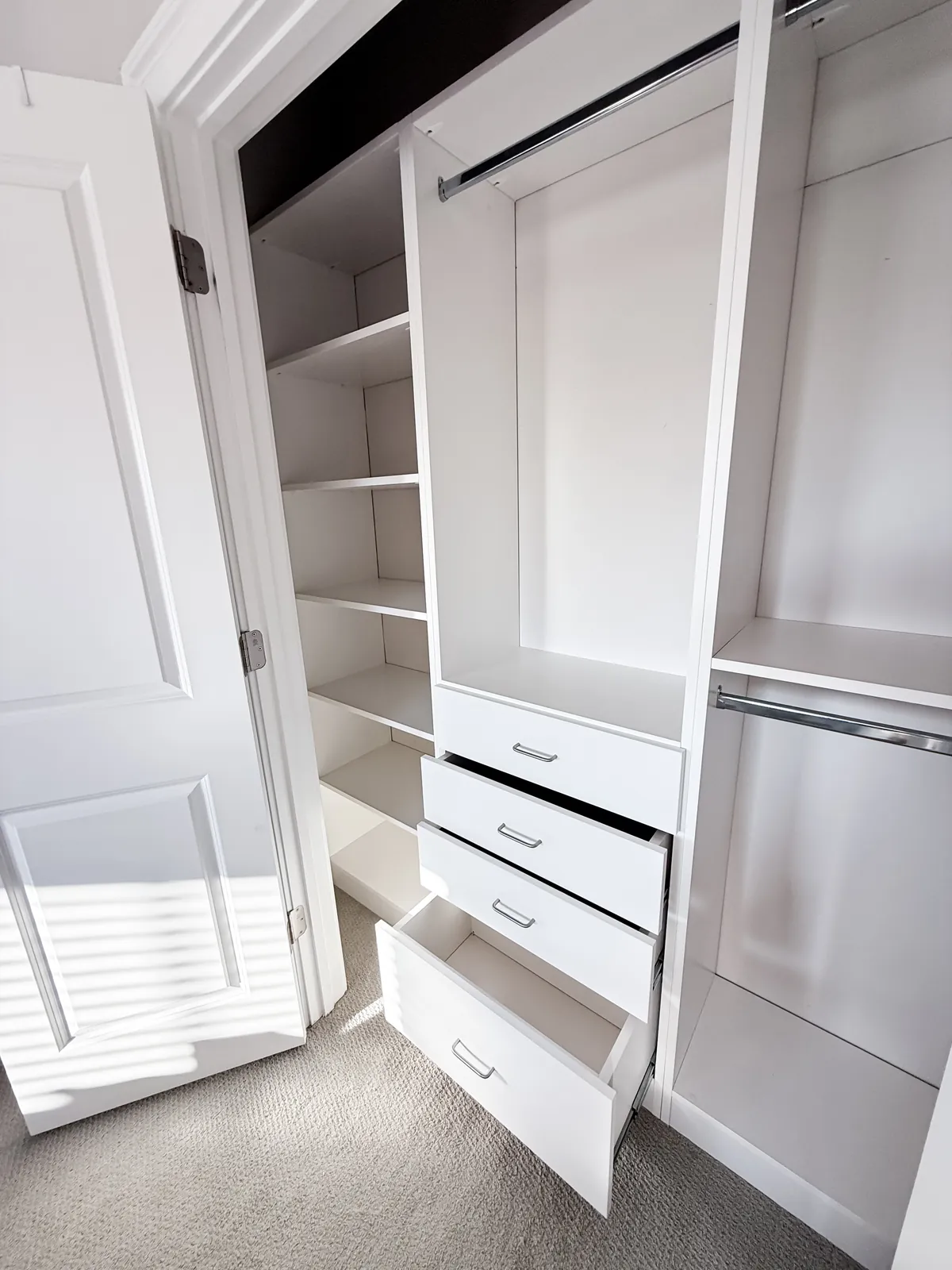 Bright Reach-In Closet with Drawer Storage — finished view 4